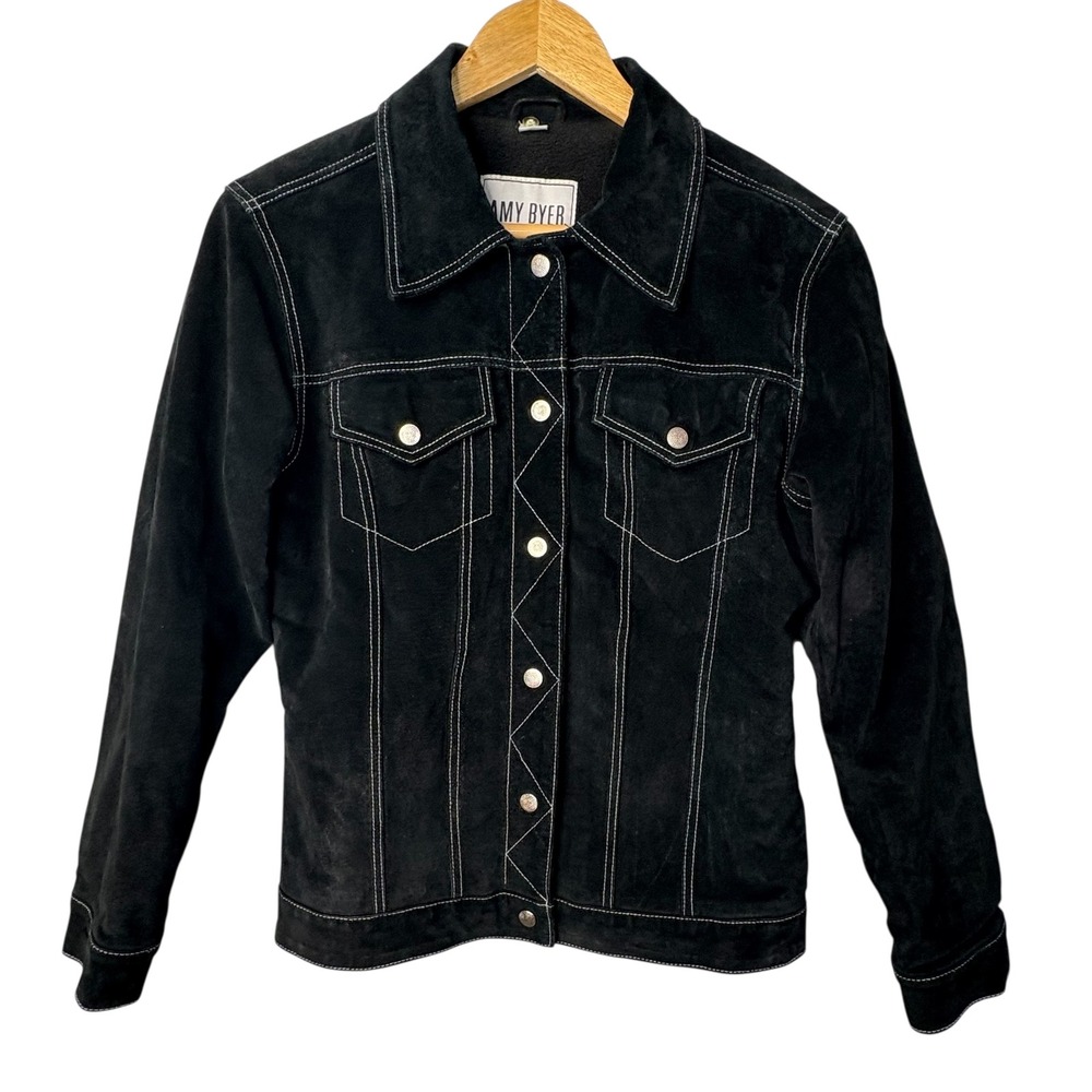 Vintage Amy Byer California Black Suede Leather Button Jacket Women Size‎ Large